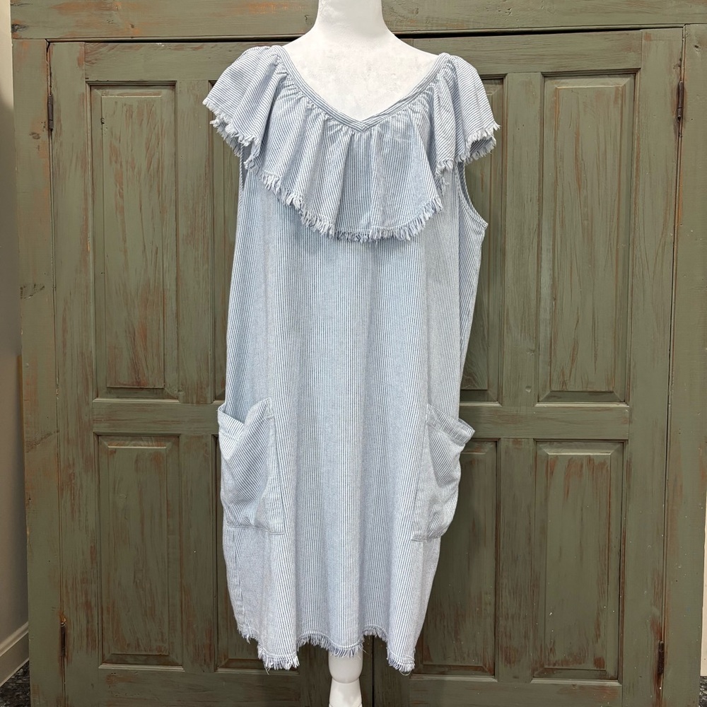 Velvet by Graham & Spencer Dress Pin Striped Blue and White XL